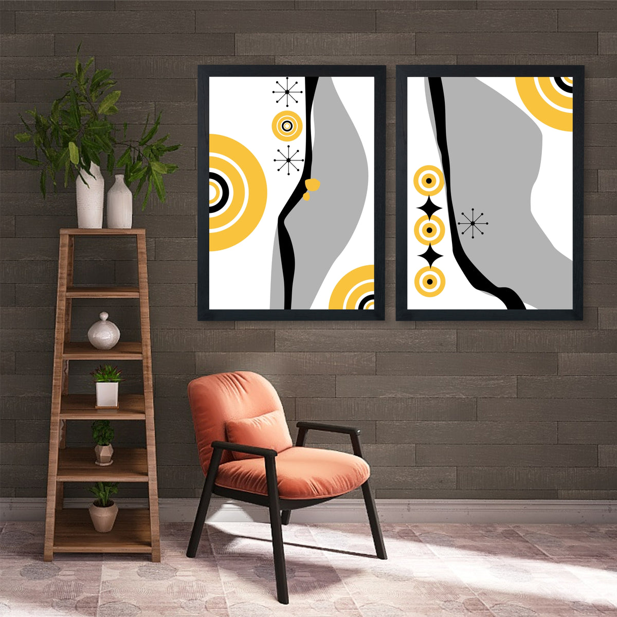 Mid Century Modern Abstract Wall Art | Geometric Retro Decor