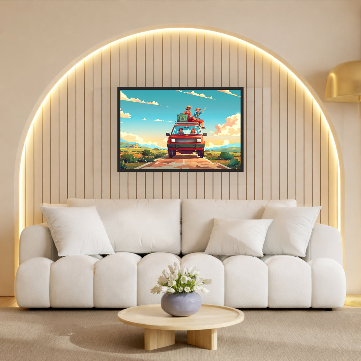 Road Trip Adventure Wall Art | Family Travel Car Canvas | Scenic Vacation Illustration Poster