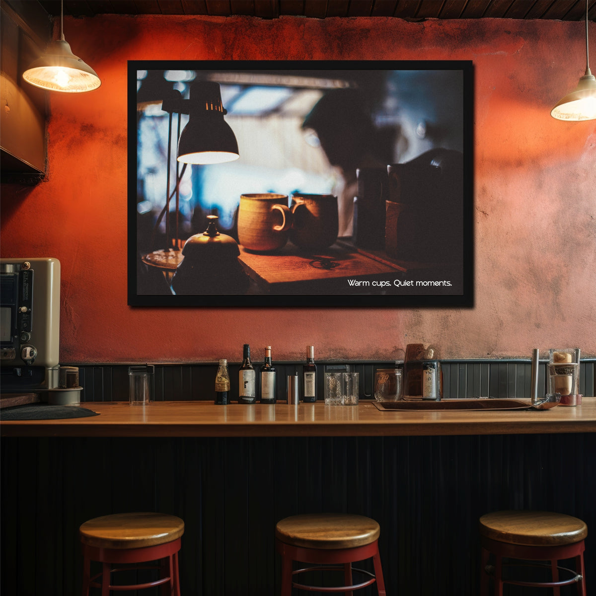 Warm Cups Wall Art | Cozy Coffee Canvas Print | Rustic Café Kitchen Decor