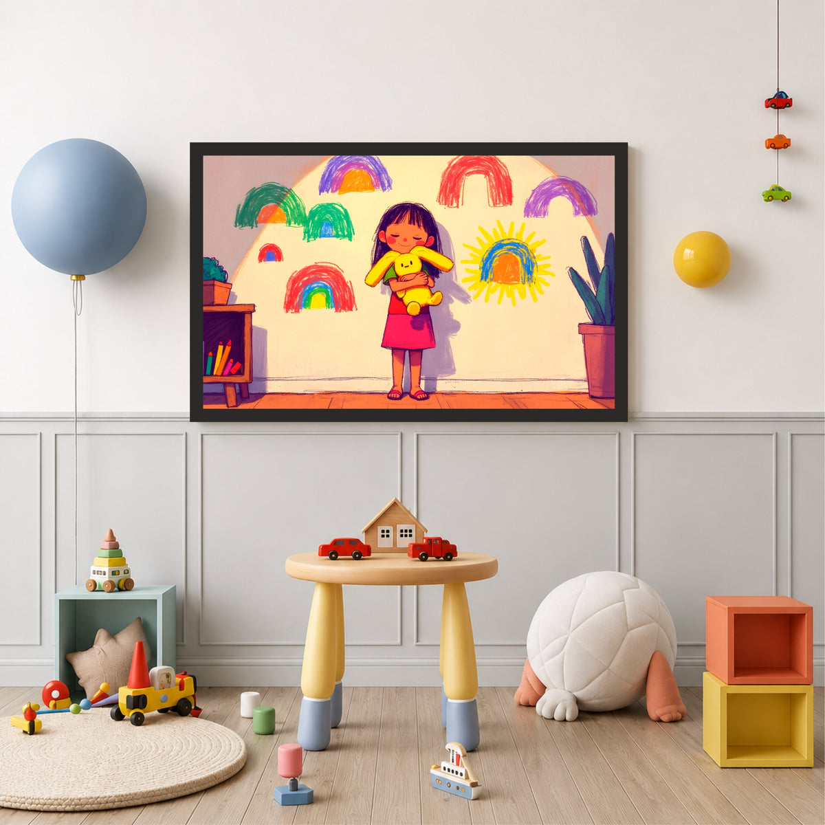 Rainbow Dreams Kids Wall Art | Cute Nursery Cartoon Print