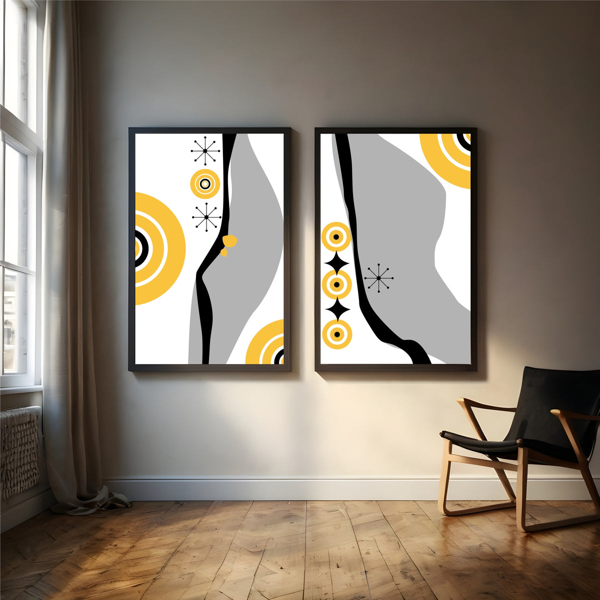 Mid Century Modern Abstract Wall Art | Geometric Retro Decor