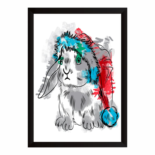 Rabbit Wall Art | Framed Cute Bunny Artwork | Colorful Animal Décor for Kids Room & Home