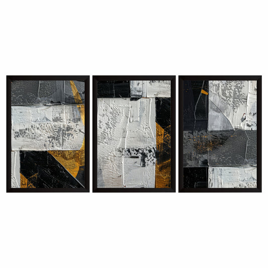 Textured Abstract Wall Art Set of 3 | Black & Gold Modern Prints