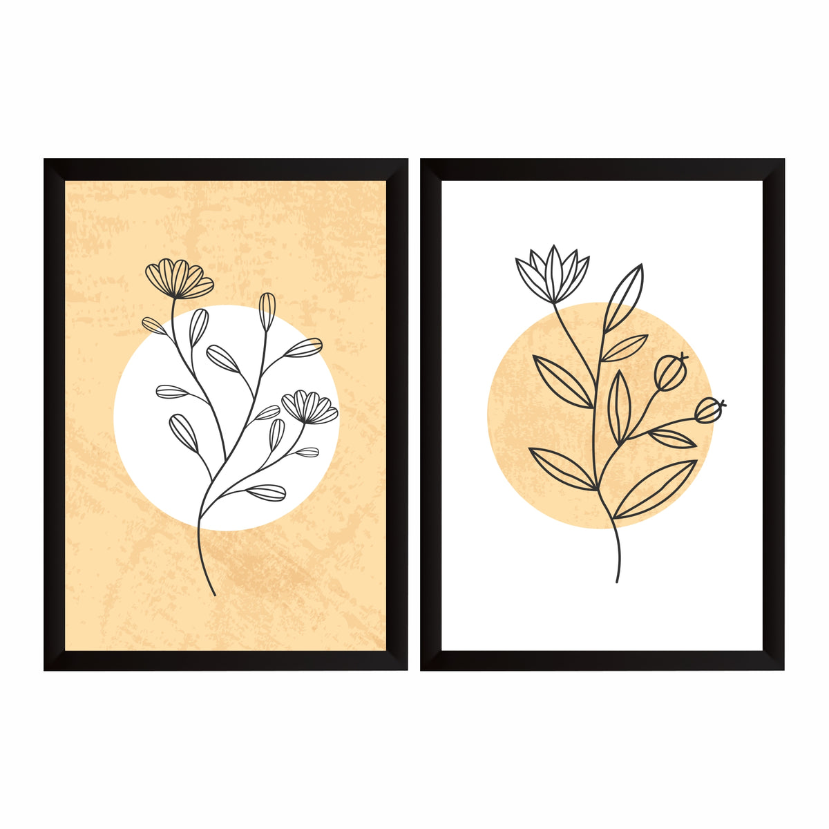 Minimalist Floral Wall Art Set of 2 | Beige Botanical Flower Prints | Modern Neutral Nature Decor