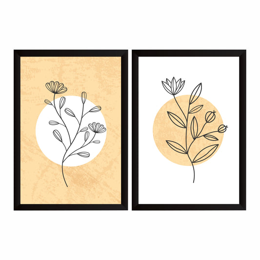 Minimalist Floral Wall Art Set of 2 | Beige Botanical Flower Prints | Modern Neutral Nature Decor