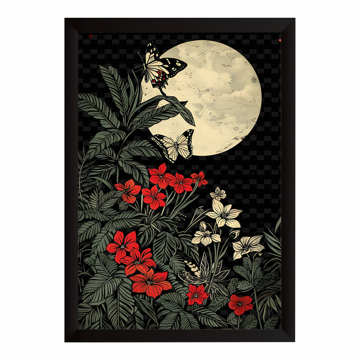 Butterfly Moon Wall Art | Botanical Night Garden Illustration