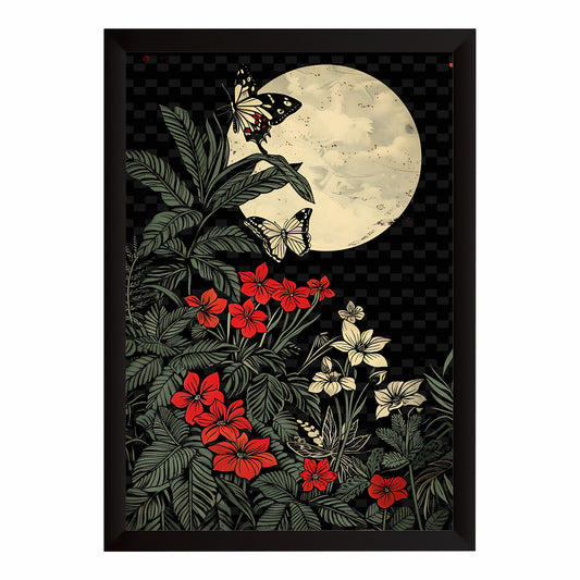 Butterfly Moon Wall Art | Botanical Night Garden Illustration