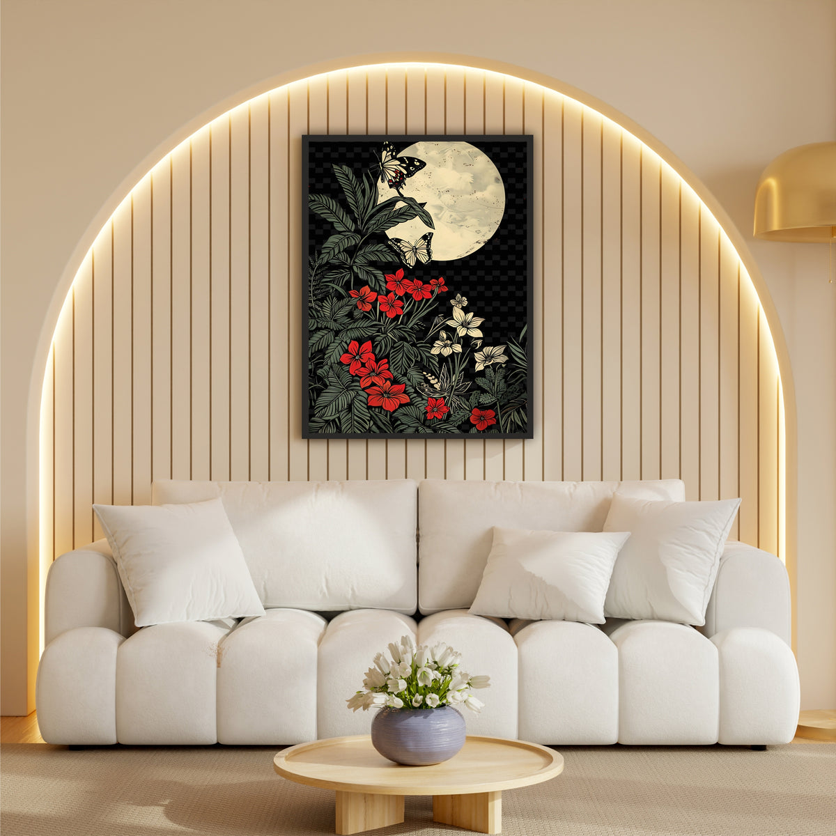 Butterfly Moon Wall Art | Botanical Night Garden Illustration