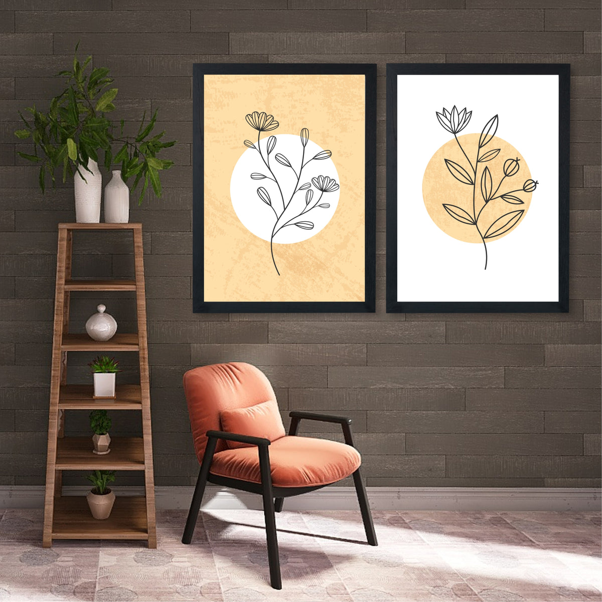 Minimalist Floral Wall Art Set of 2 | Beige Botanical Flower Prints | Modern Neutral Nature Decor