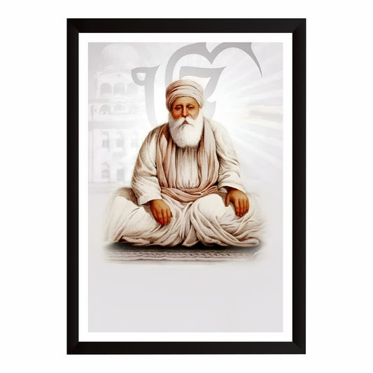 Guru Amar Das Ji Wall Art | Third Sikh Guru Portrait Canvas | Sikh Spiritual Home Decor | Devotional Artwork