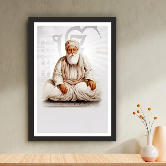 Guru Amar Das Ji Wall Art | Third Sikh Guru Portrait Canvas | Sikh Spiritual Home Decor | Devotional Artwork