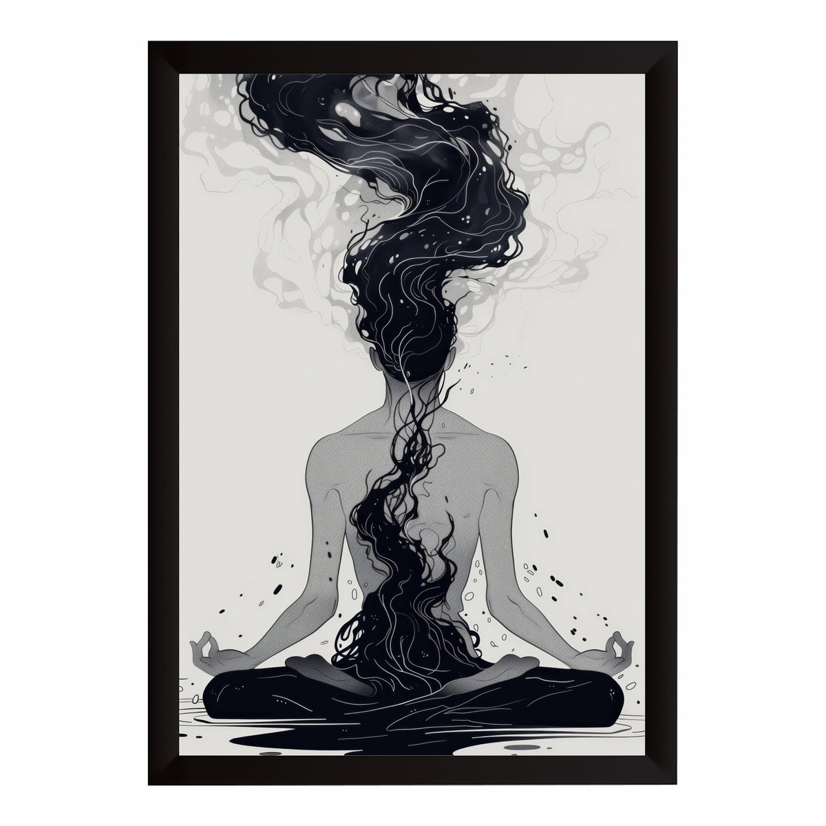 Meditation Woman Wall Art | Black & White Spiritual Line Art