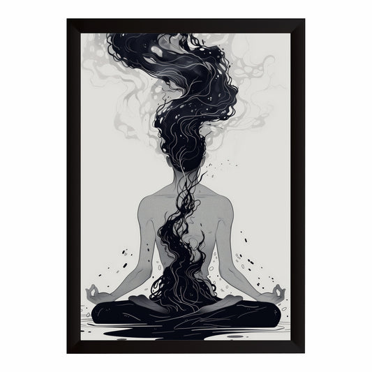 Meditation Woman Wall Art | Black & White Spiritual Line Art