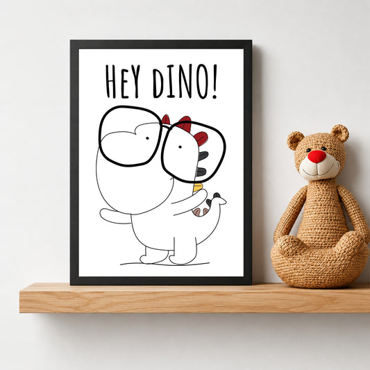 Cute Dinosaur Wall Art | Hey Dino Kids Nursery Poster | Cartoon Dinosaur Room Decor