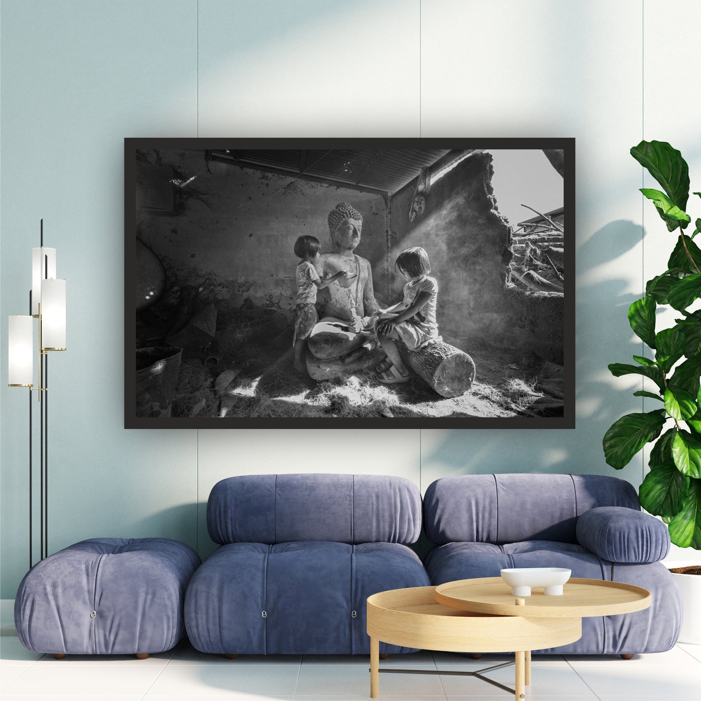 Rustic Buddha & Children Wall Art | Black & White Photography