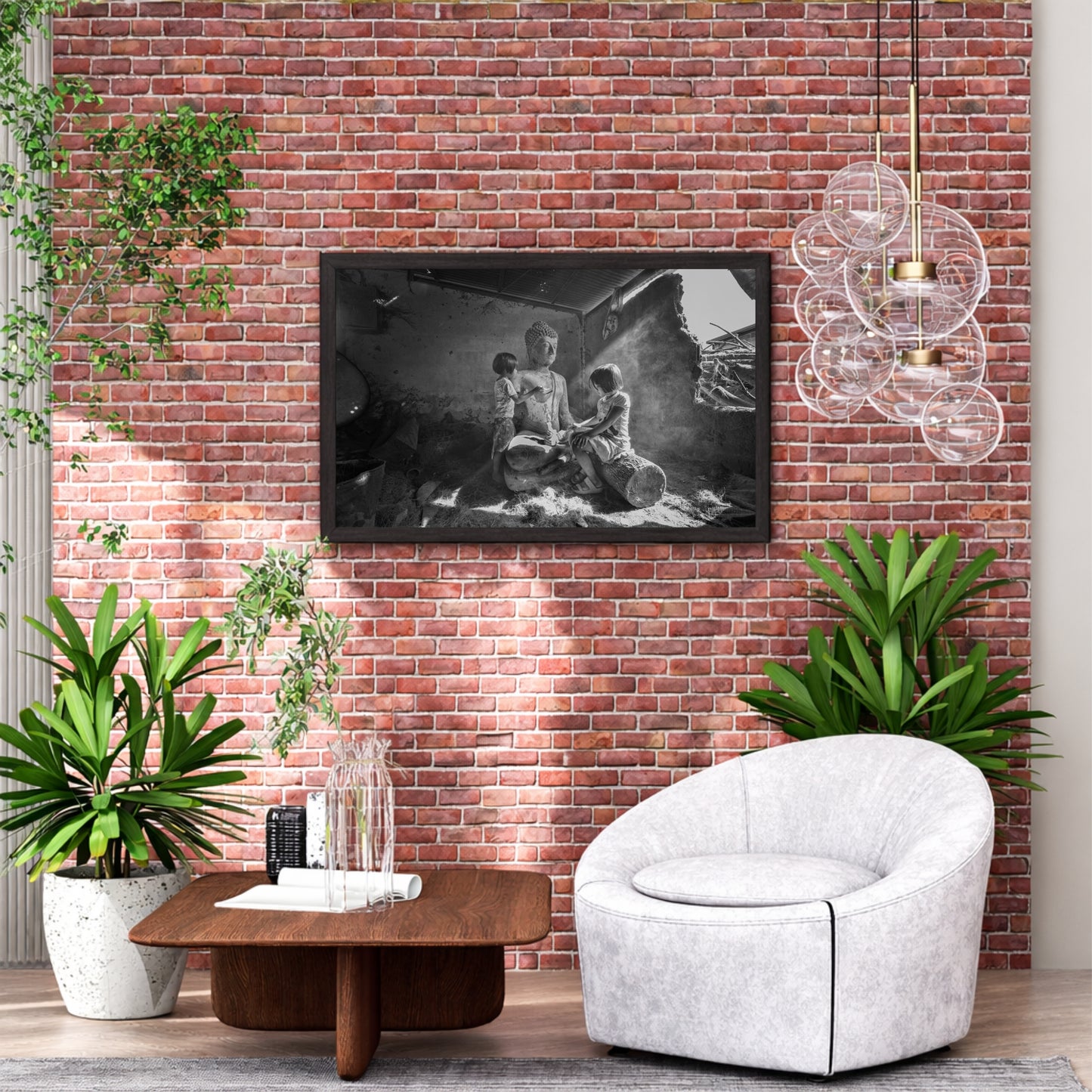 Rustic Buddha & Children Wall Art | Black & White Photography