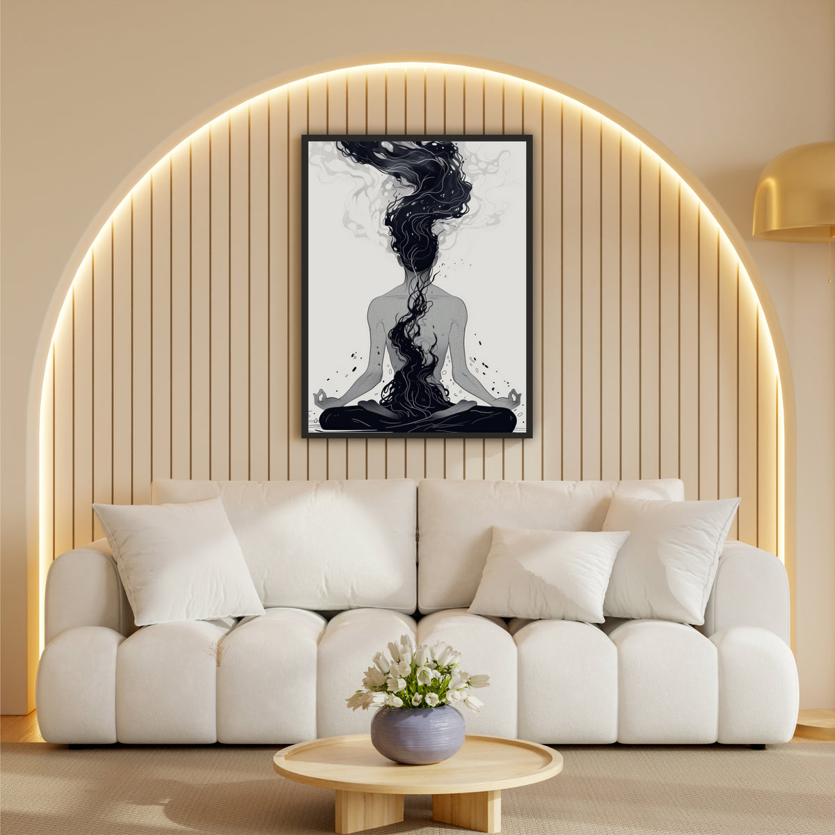 Meditation Woman Wall Art | Black & White Spiritual Line Art