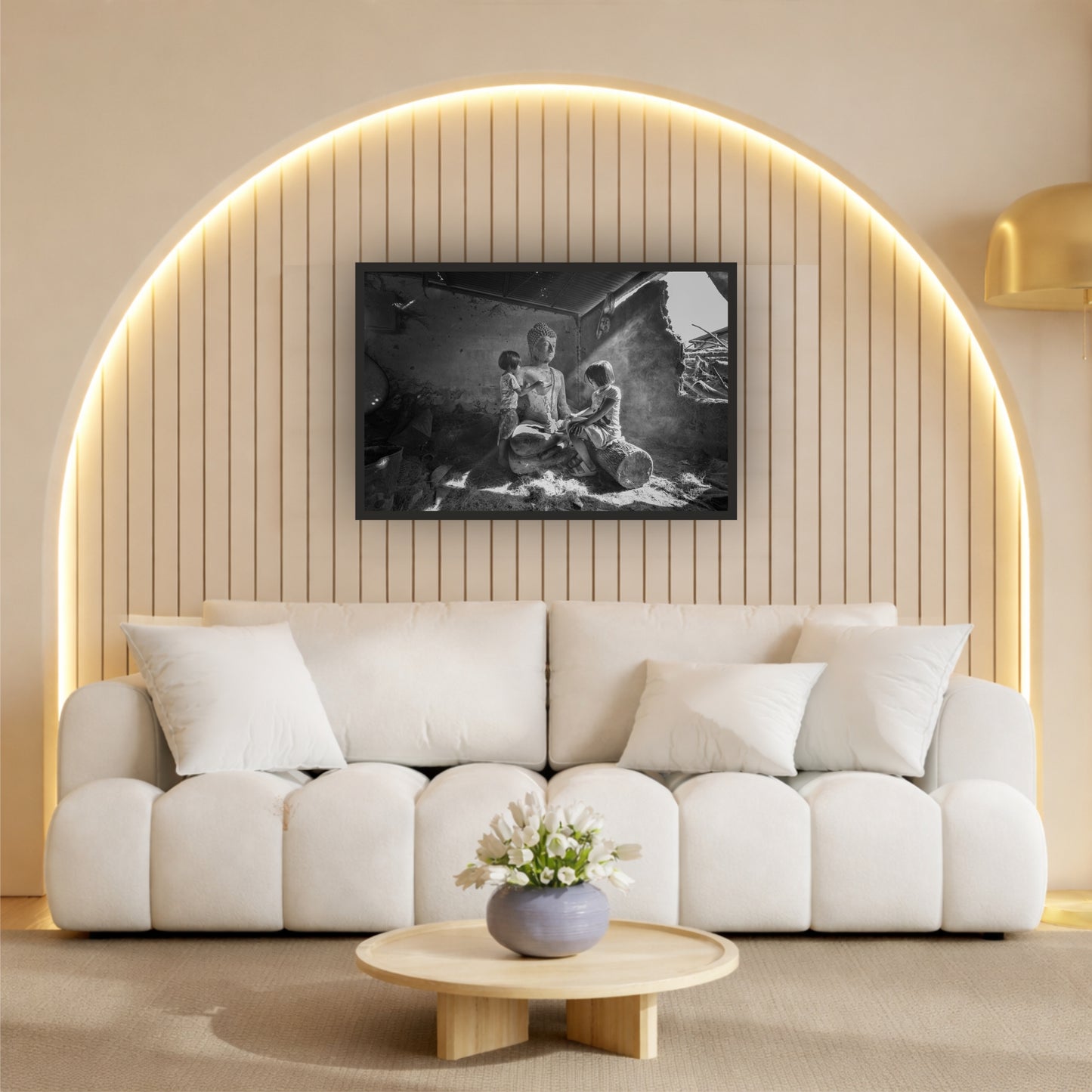 Rustic Buddha & Children Wall Art | Black & White Photography