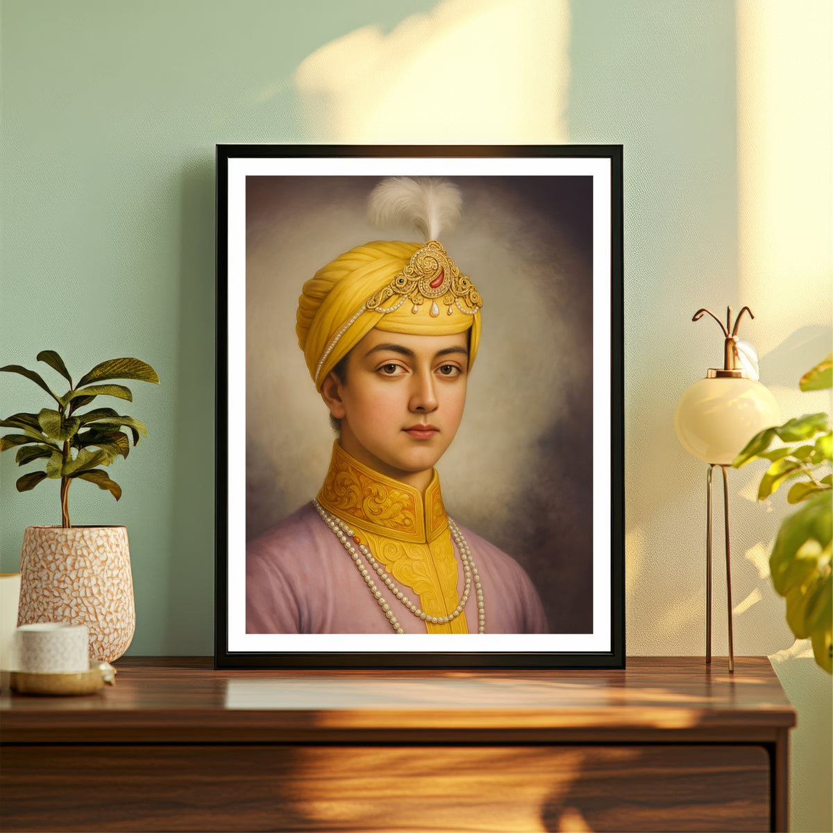 Guru Har Krishan Ji Wall Art | Eighth Sikh Guru Portrait | Sikh Spiritual Canvas | Devotional Home Decor