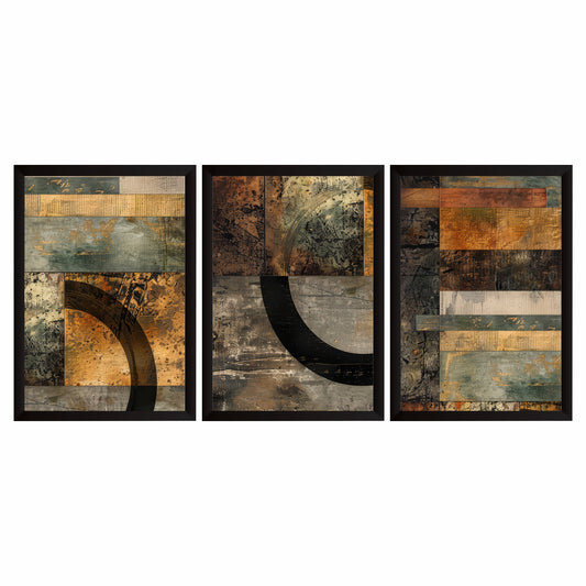 Vintage Abstract Wall Art Set of 3 | Rustic Textured Prints