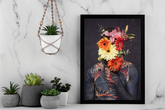 Bloom Within Chaos – Artistic Floral Portrait Wall Frame 🌺🖤