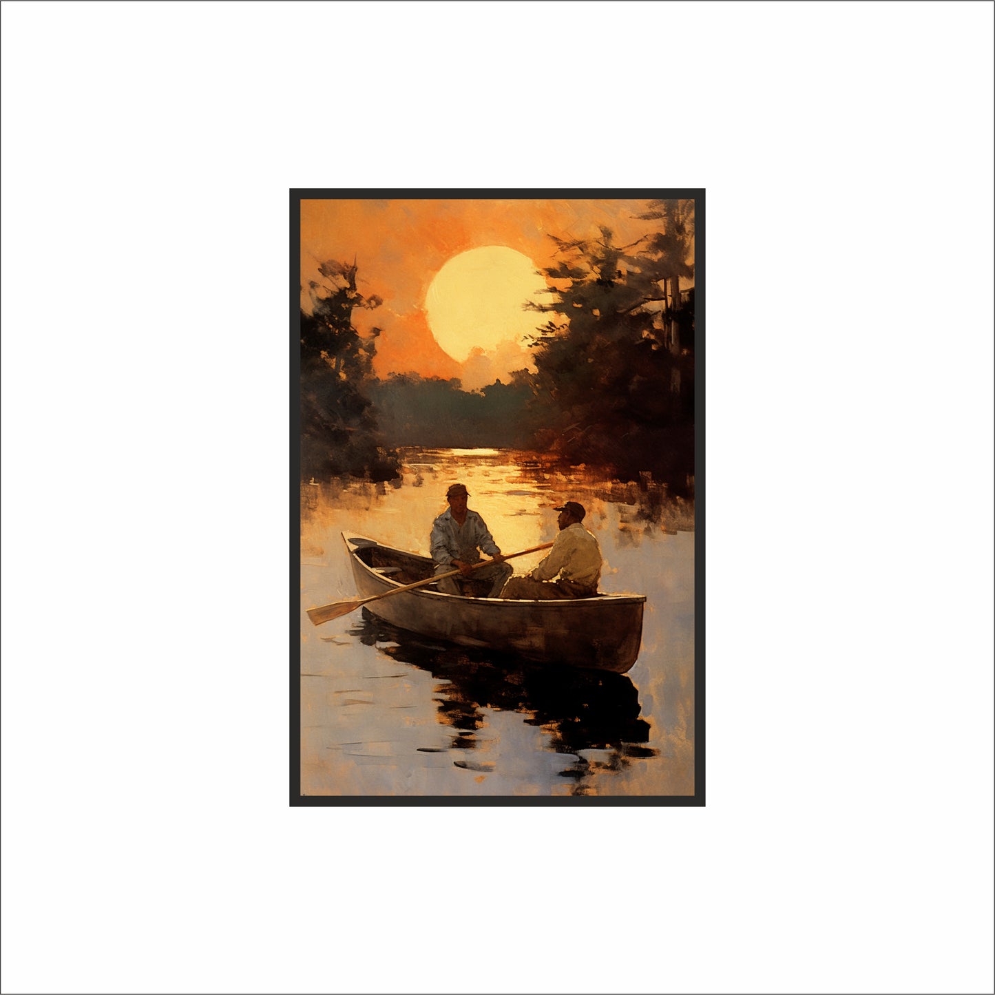 Golden Dusk – Tranquil Boat Ride Wall Frame 🌅🚣‍♂️