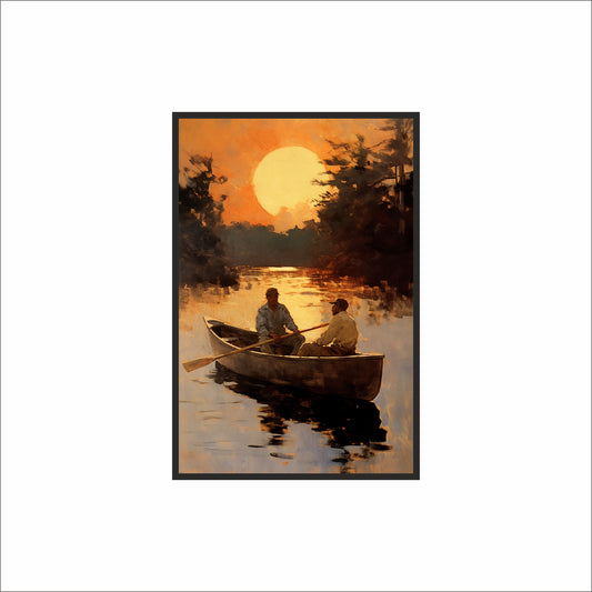 Golden Dusk – Tranquil Boat Ride Wall Frame 🌅🚣‍♂️