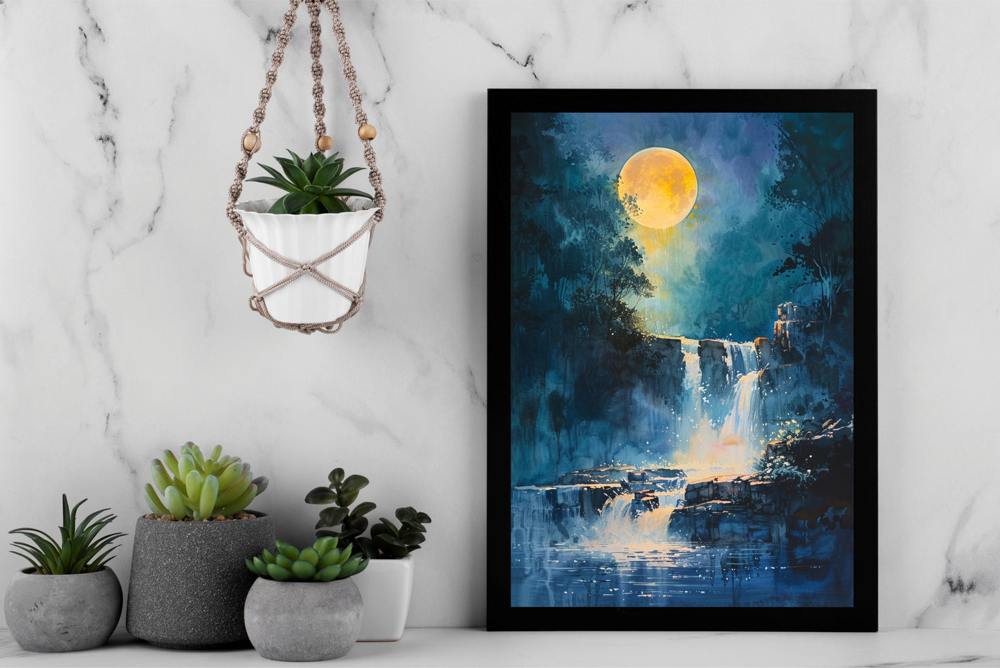 Moonlit Falls – Mystical Waterfall Wall Frame 🌕💦