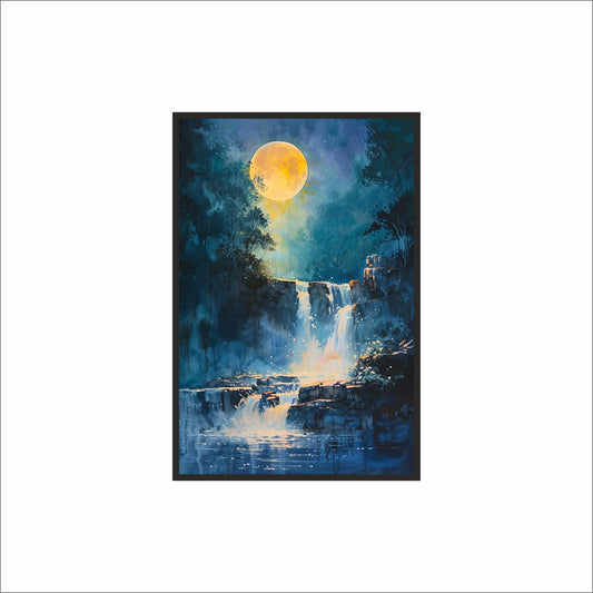 Moonlit Falls – Mystical Waterfall Wall Frame 🌕💦