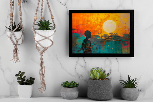 Urban Glow – Sunset Silhouette Wall Frame 🌇🎨