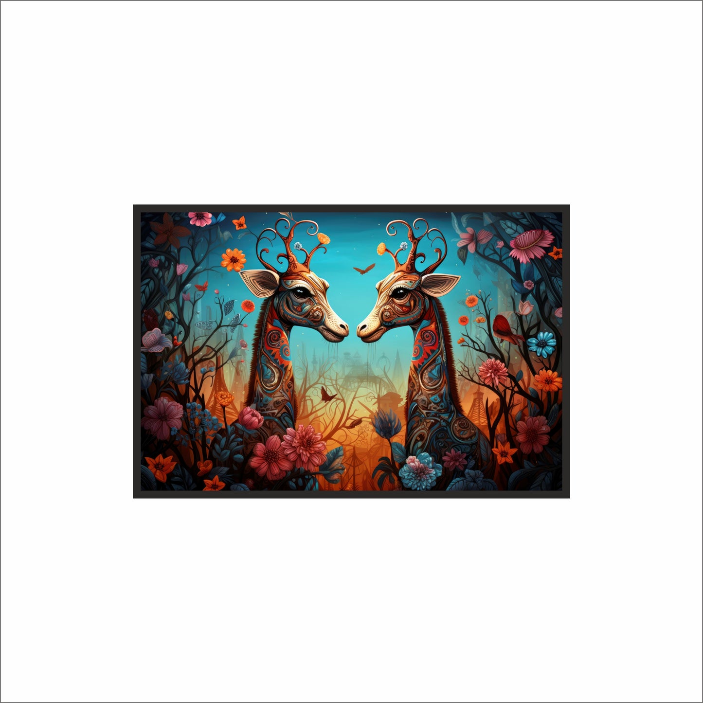 Eternal Harmony – Twin Giraffes Wall Frame 🦒🌺