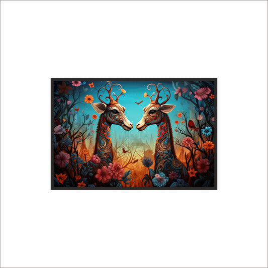 Eternal Harmony – Twin Giraffes Wall Frame 🦒🌺