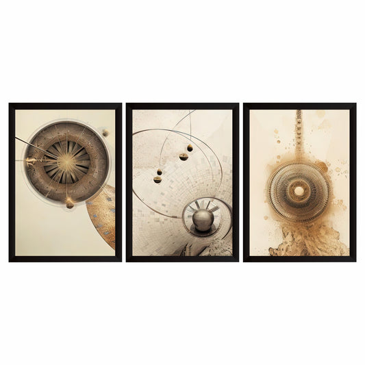 Modern Abstract Wall Art Set of 3 | Neutral Geometric Prints