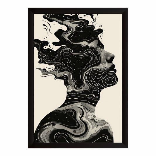 Abstract Woman Wall Art | Black & White Cosmic Line Art