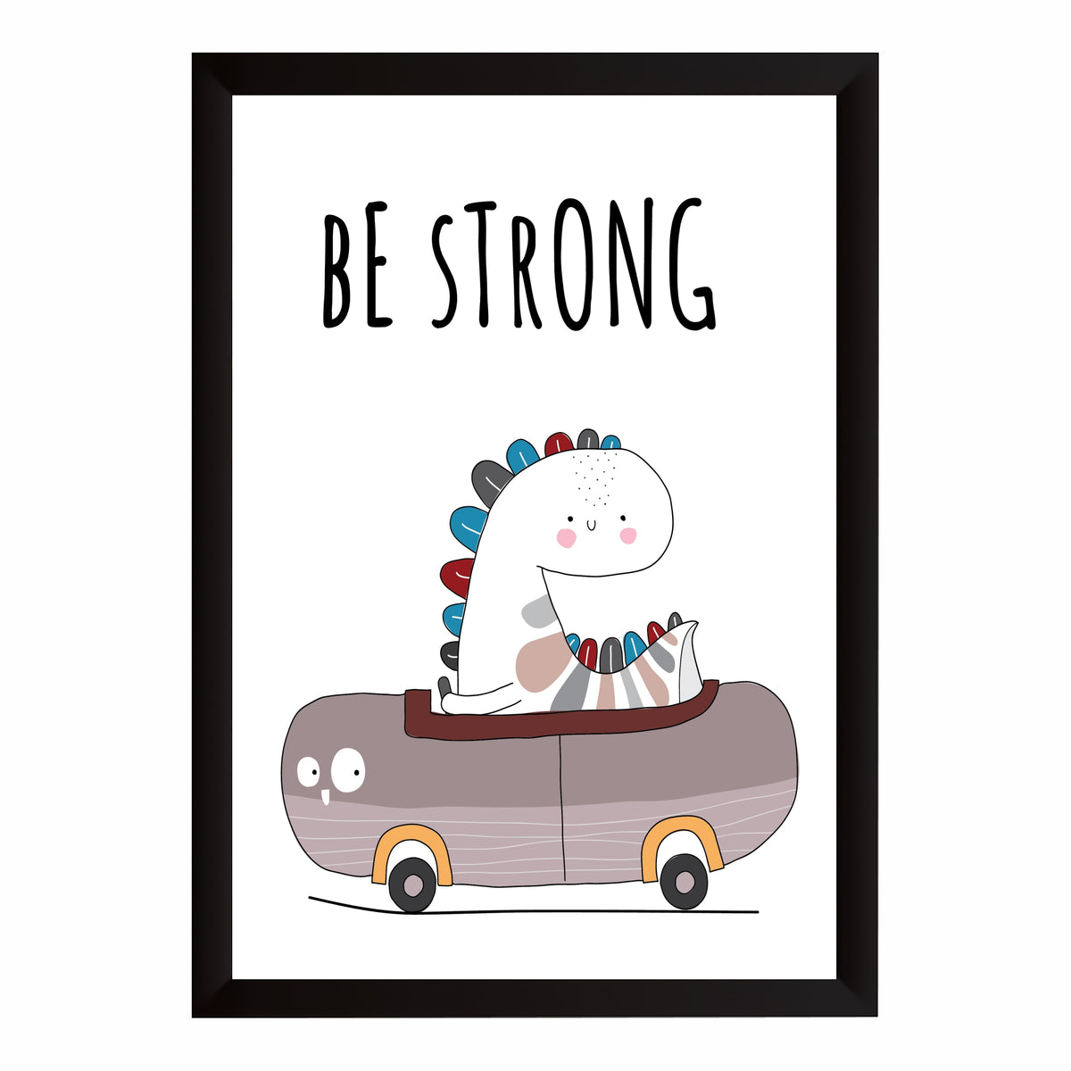 Cute Dino Wall Art | Be Strong Dino Kids Poster | Minimalist Nursery Room Decor
