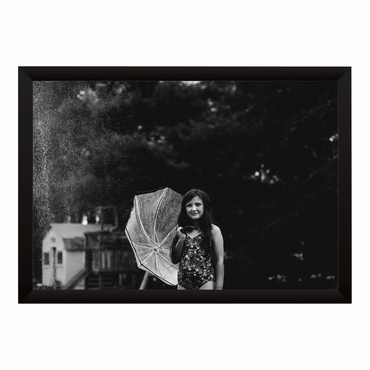 Rainy Day Girl Wall Art | Black & White Photography