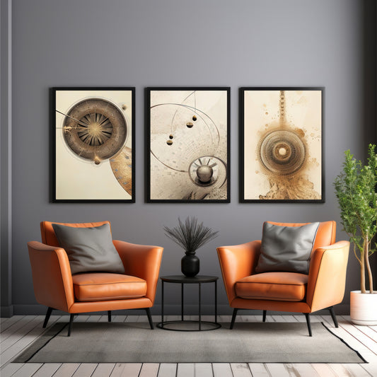 Modern Abstract Wall Art Set of 3 | Neutral Geometric Prints