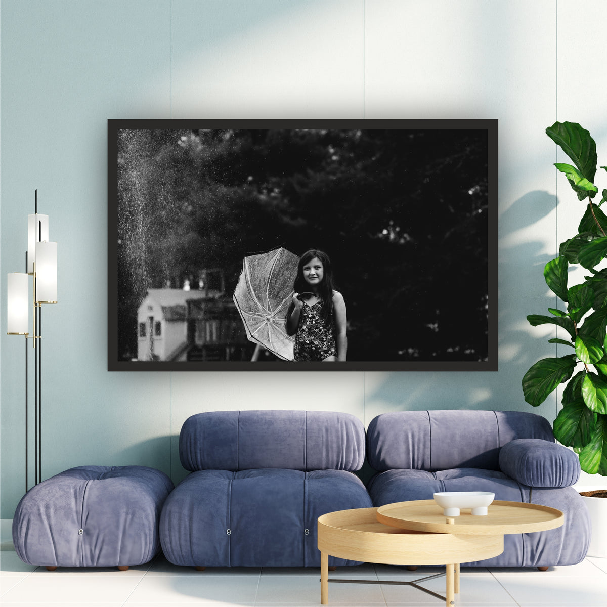 Rainy Day Girl Wall Art | Black & White Photography