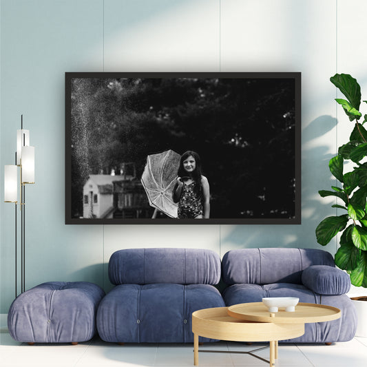 Rainy Day Girl Wall Art | Black & White Photography
