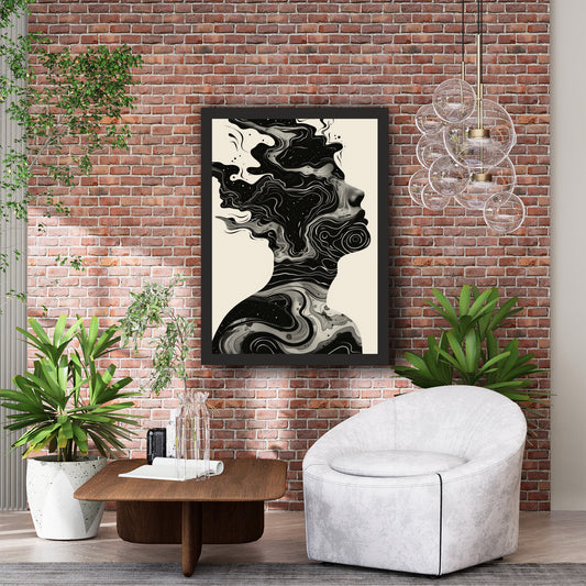 Abstract Woman Wall Art | Black & White Cosmic Line Art