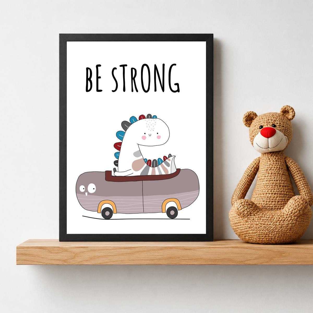 Cute Dino Wall Art | Be Strong Dino Kids Poster | Minimalist Nursery Room Decor