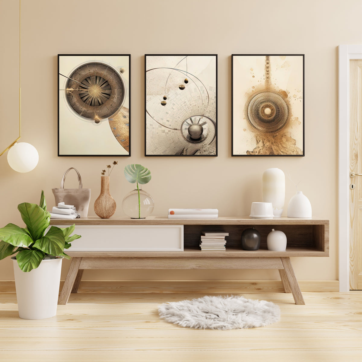 Modern Abstract Wall Art Set of 3 | Neutral Geometric Prints