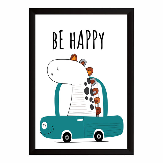 Cute Dino Wall Art | Be Happy Dino Kids Poster | Minimalist Nursery Room Decor