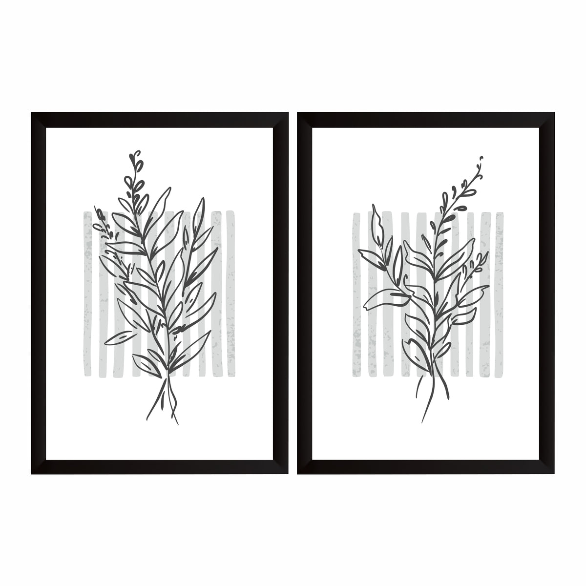 Modern Botanical Wall Art Set of 2 | Minimalist Leaf Line Art Prints | Neutral Nature Decor
