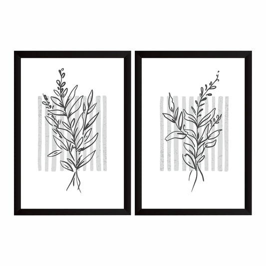 Modern Botanical Wall Art Set of 2 | Minimalist Leaf Line Art Prints | Neutral Nature Decor