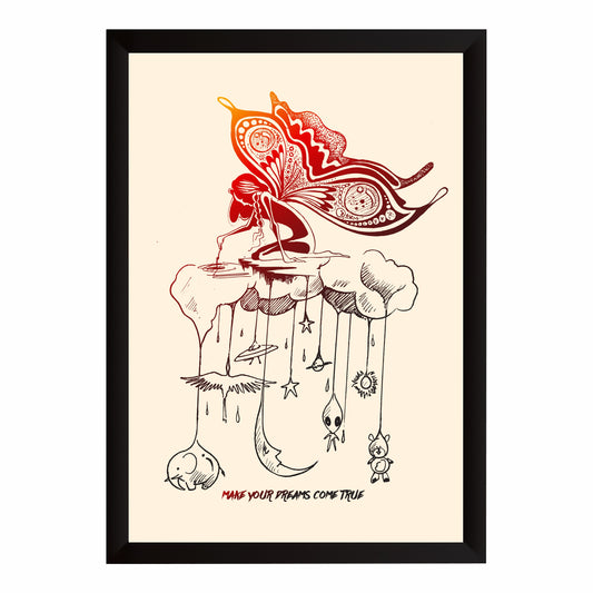 Dreams Come True Wall Art | Whimsical Butterfly & Fantasy Illustration