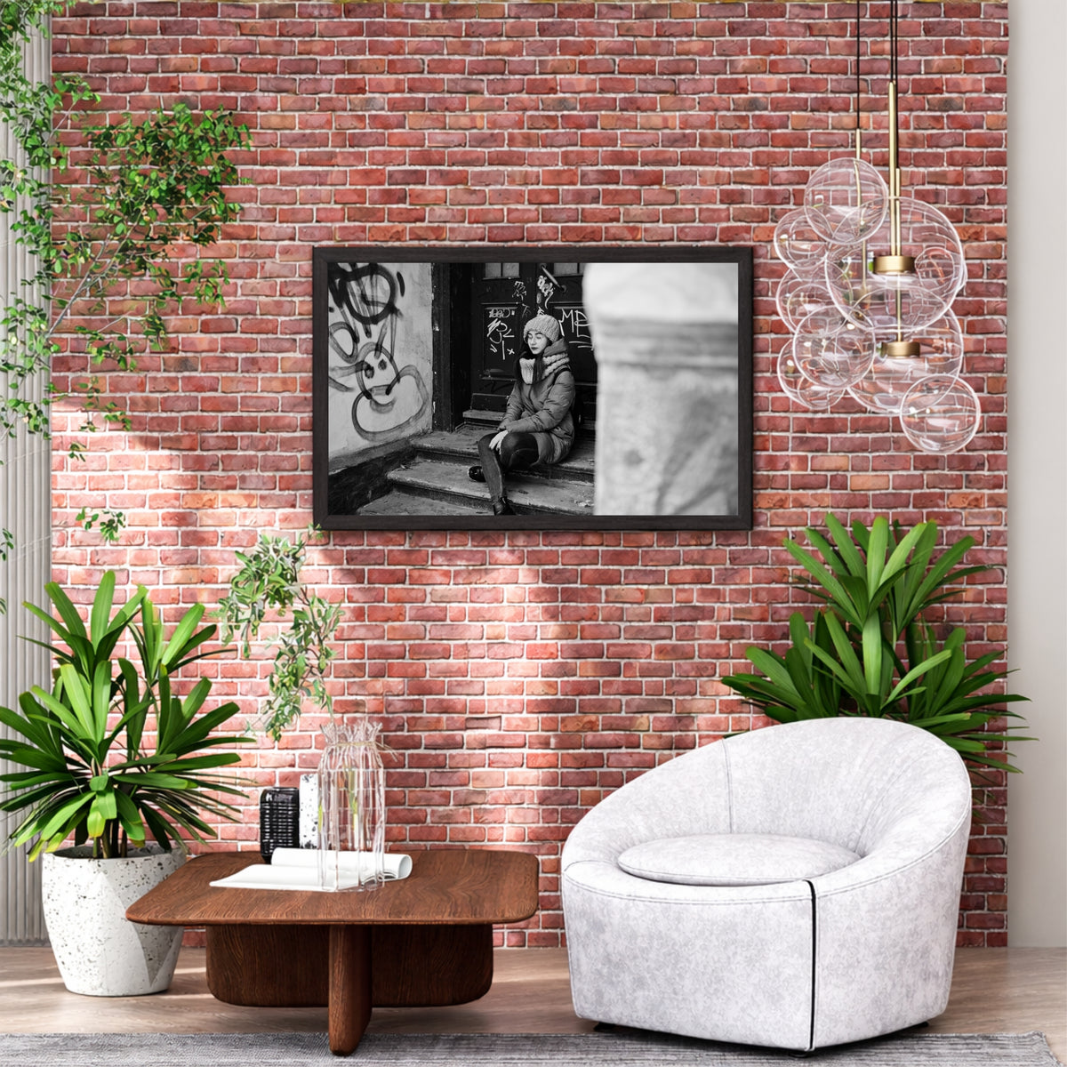 Urban Winter Girl Wall Art | Black & White Photography