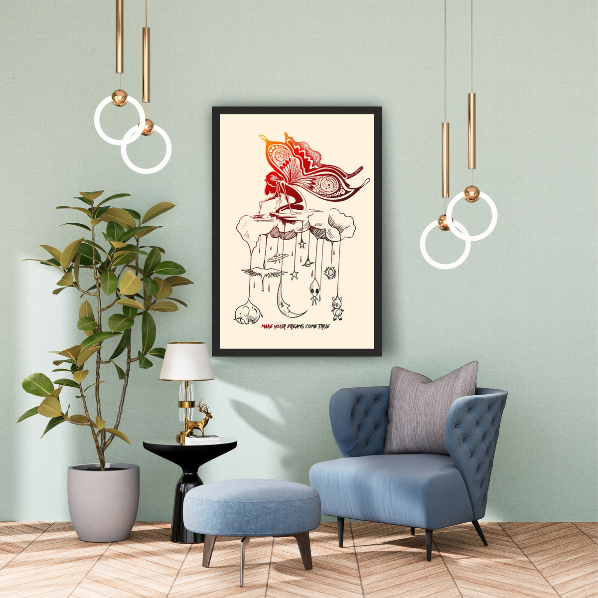 Dreams Come True Wall Art | Whimsical Butterfly & Fantasy Illustration