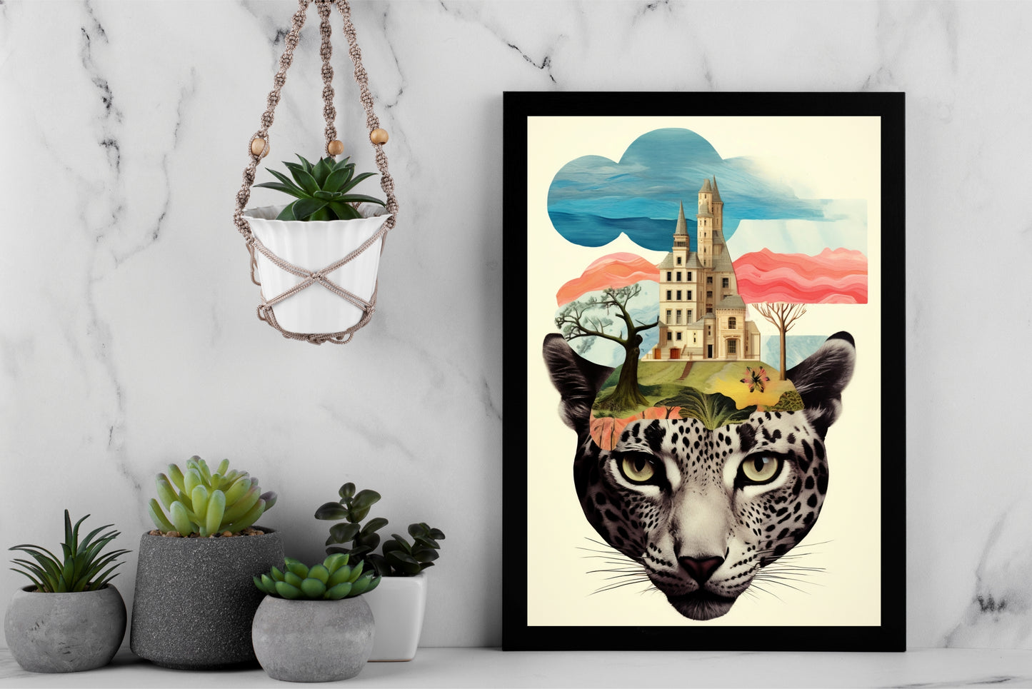 The Guardian of Dreams – Surreal Leopard Wall Frame 🐆🏰