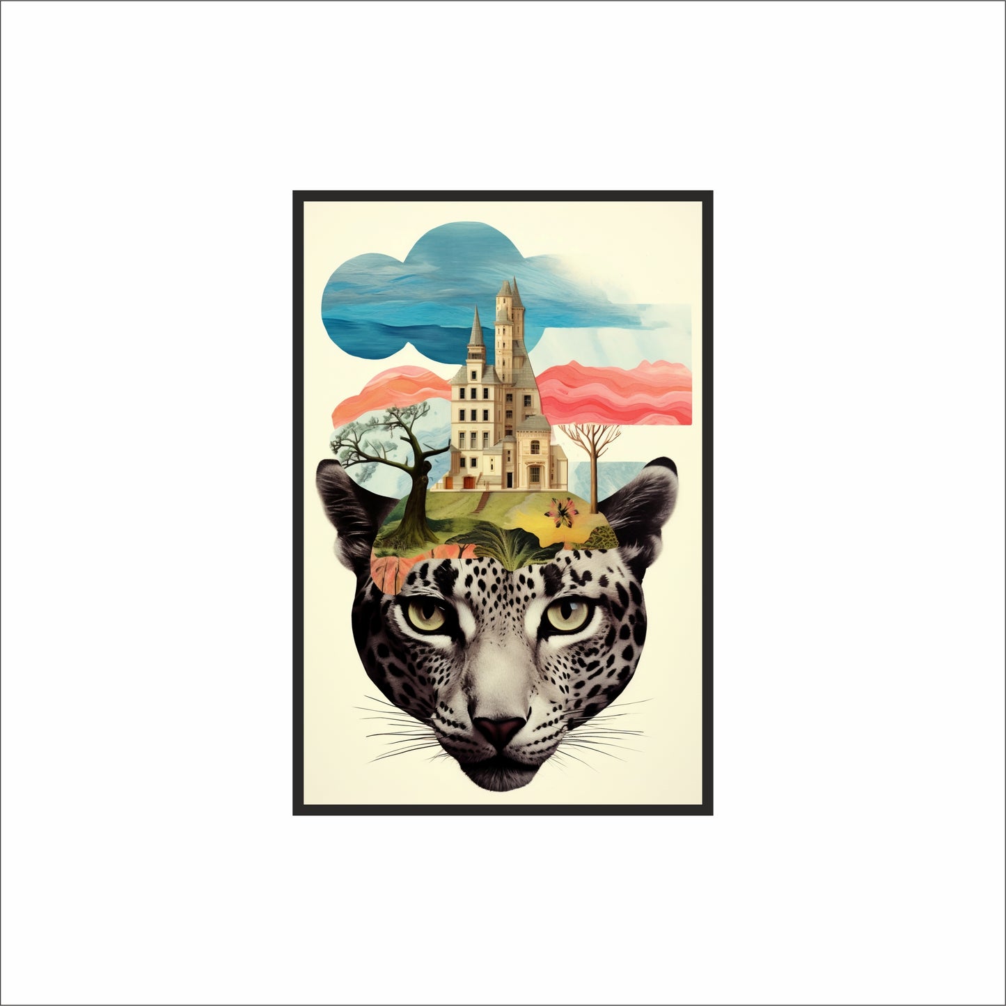 The Guardian of Dreams – Surreal Leopard Wall Frame 🐆🏰